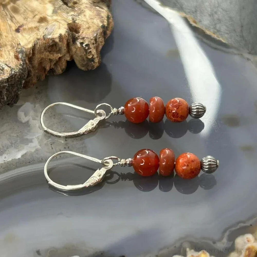 Carolyn Pollack Sterling Silver Carnelian & Red Jasper Dangle Earrings For Women